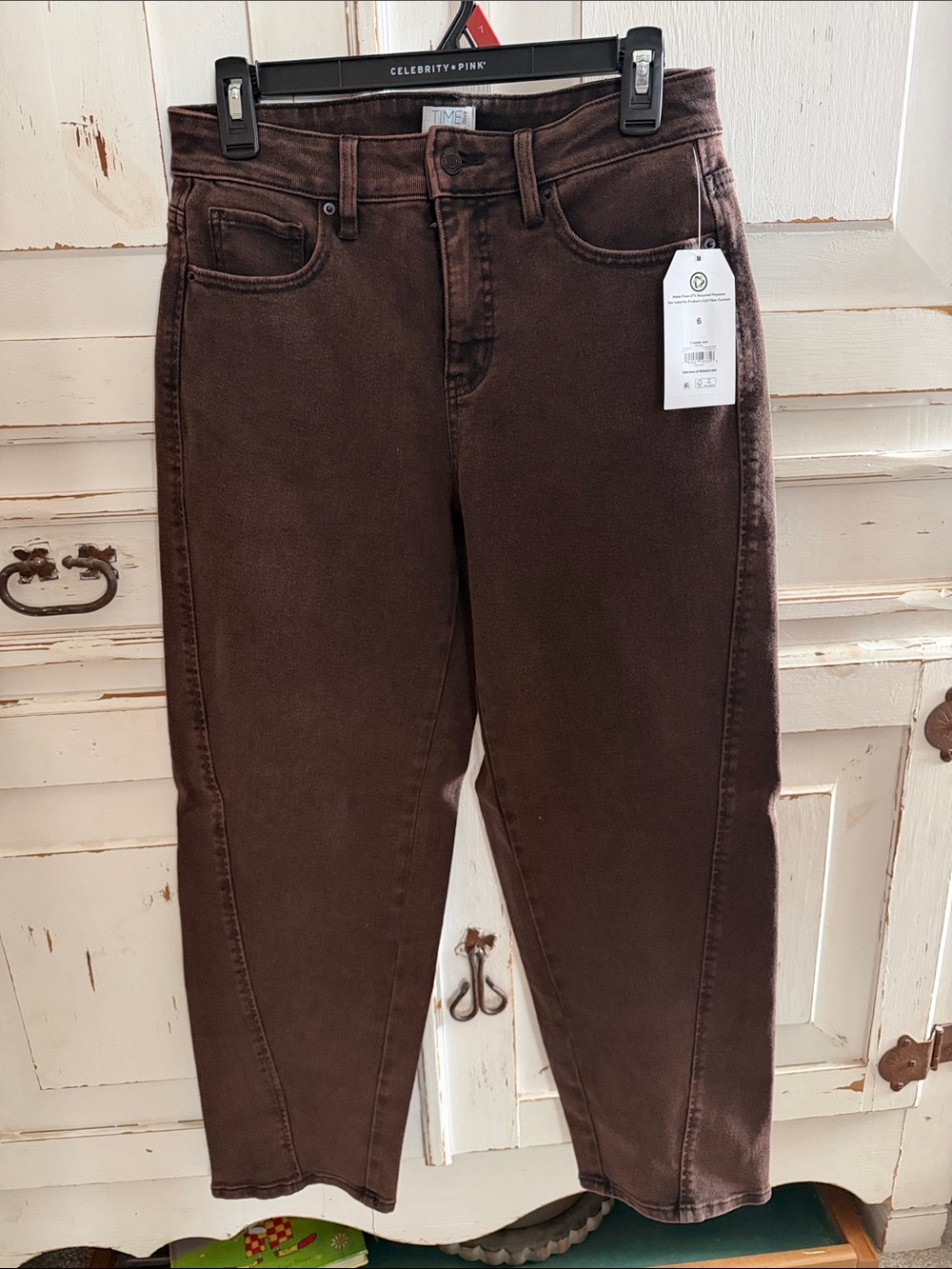 Women’s Time and Tru Dark Brown High-Rise Cropped Jeans